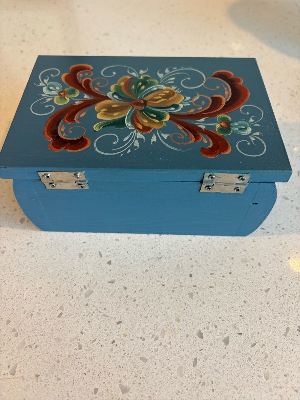 Hand-Painted Floral Blue Jewelry Box - Picture 3 of 8